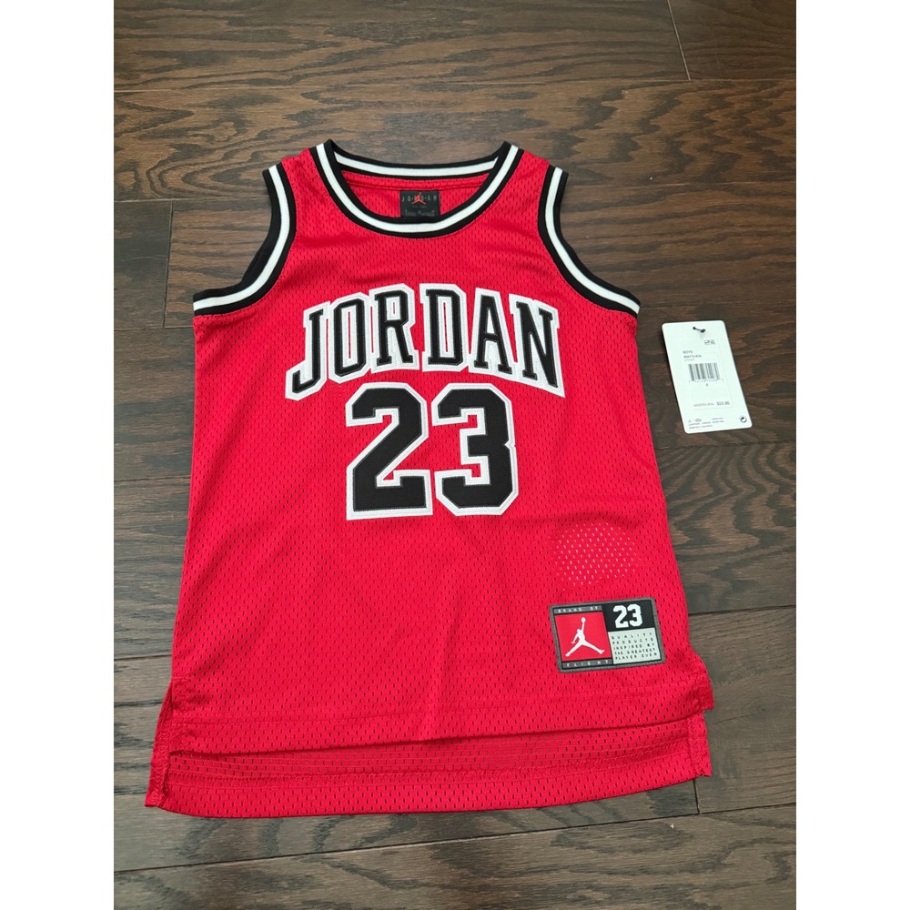Jordan Boys Gym Red 23 Basketball Jersey Mesh Tank Top 85A773-R78 Size 6